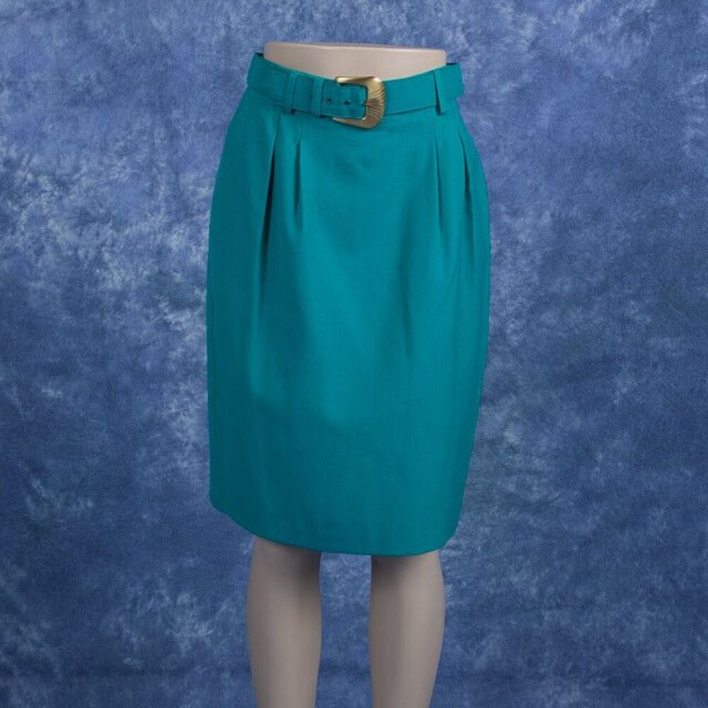 Fundamental Things Vintage Teal Skirt 12P Belted Career Office High Waist 80s